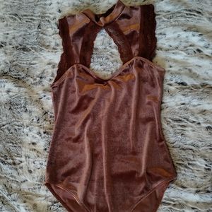 Velvet High-Neck Copper Cut-Out Bodysuit